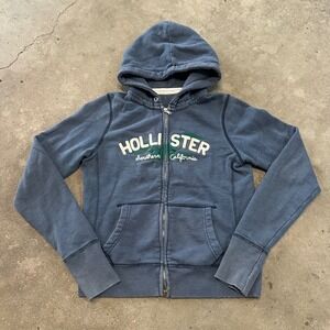 Vintage Y2K Hollister Zip Up Hoodie Womens M Blue California Graphic Fleece